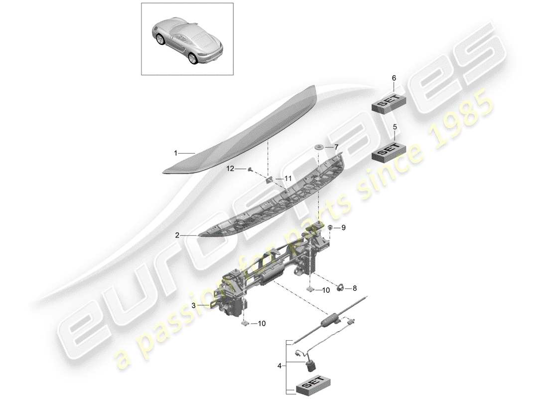 porsche 2018 (718 cayman) rear spoiler part diagram