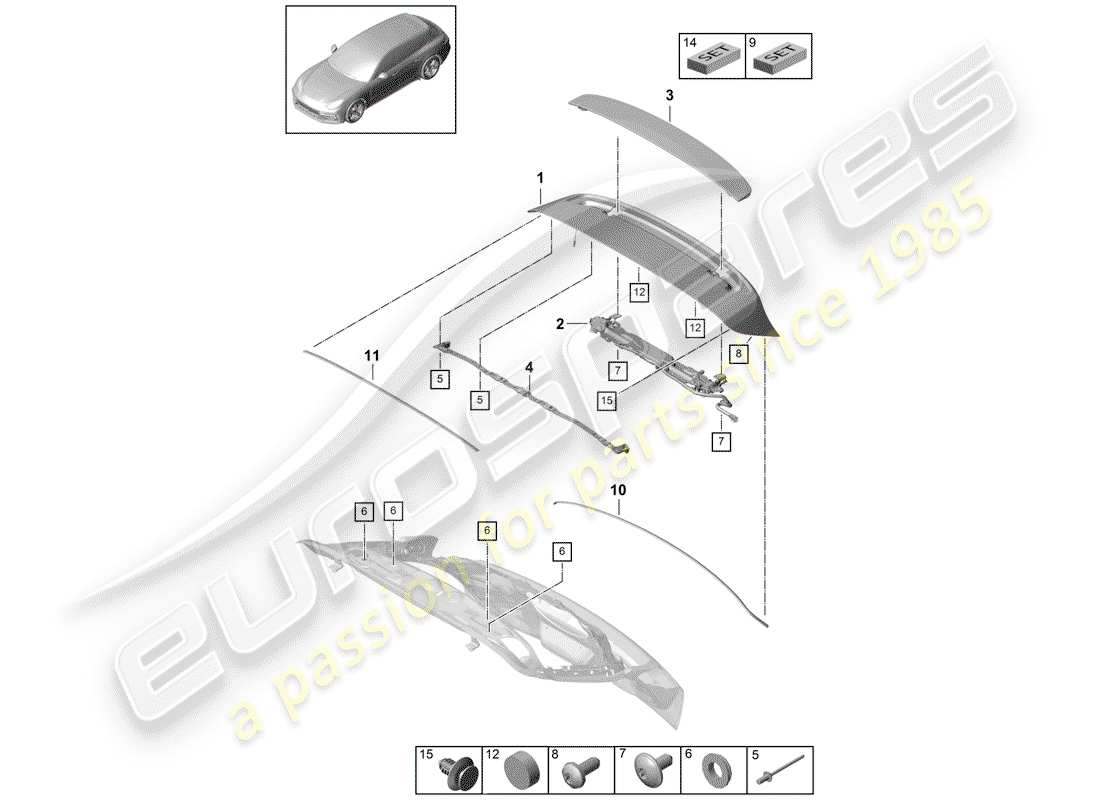 porsche panamera 971 (2018) rear spoiler part diagram