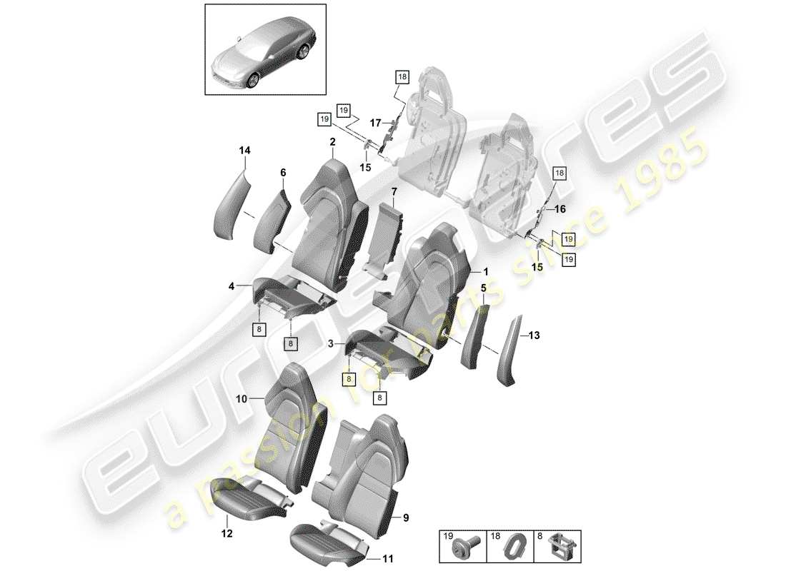 porsche 2019 (panamera 971-1) seat part diagram
