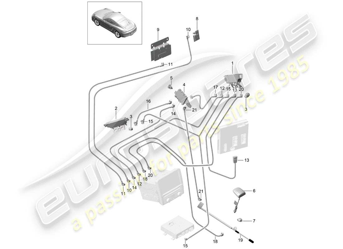 porsche 2014 (981 cayman) antenna booster parts diagram