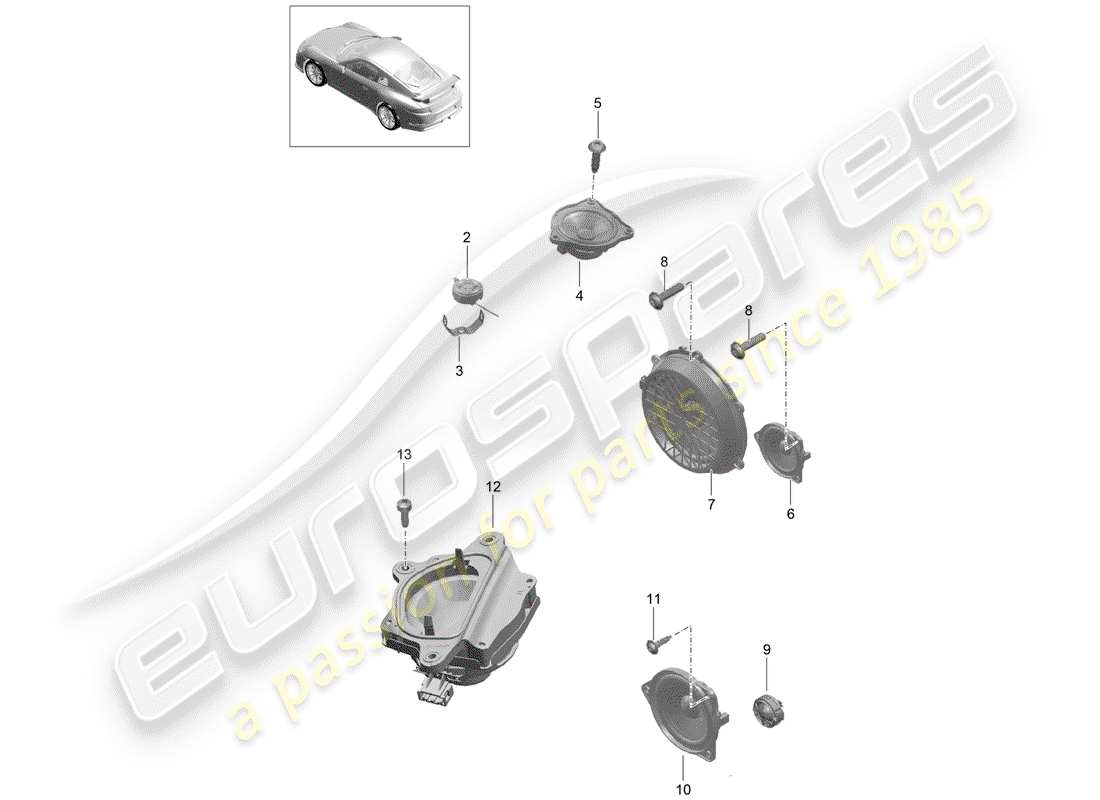 porsche 991r/gt3/rs (2014) loudspeaker parts diagram