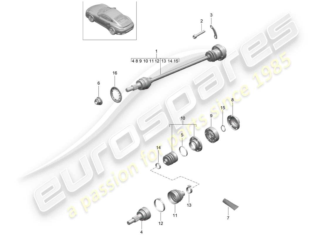 porsche 2019 (991-2 turbo) drive shaft part diagram