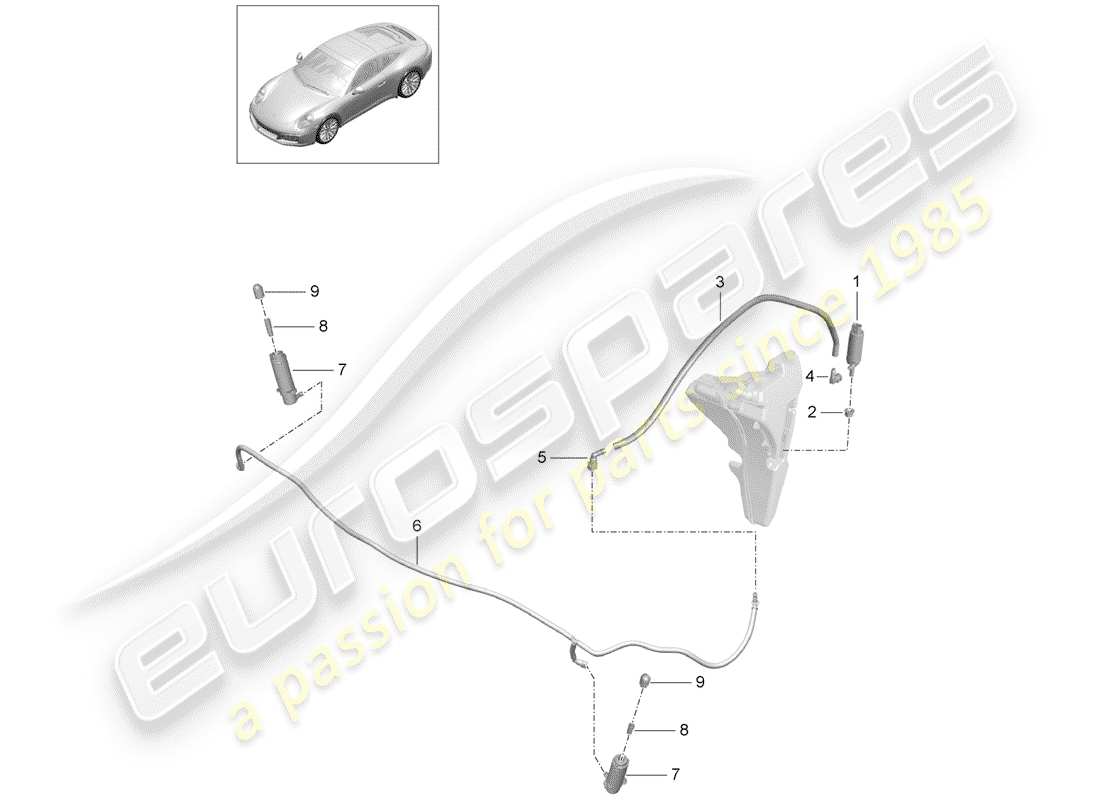 porsche 2018 (991-2) headlight washer system part diagram