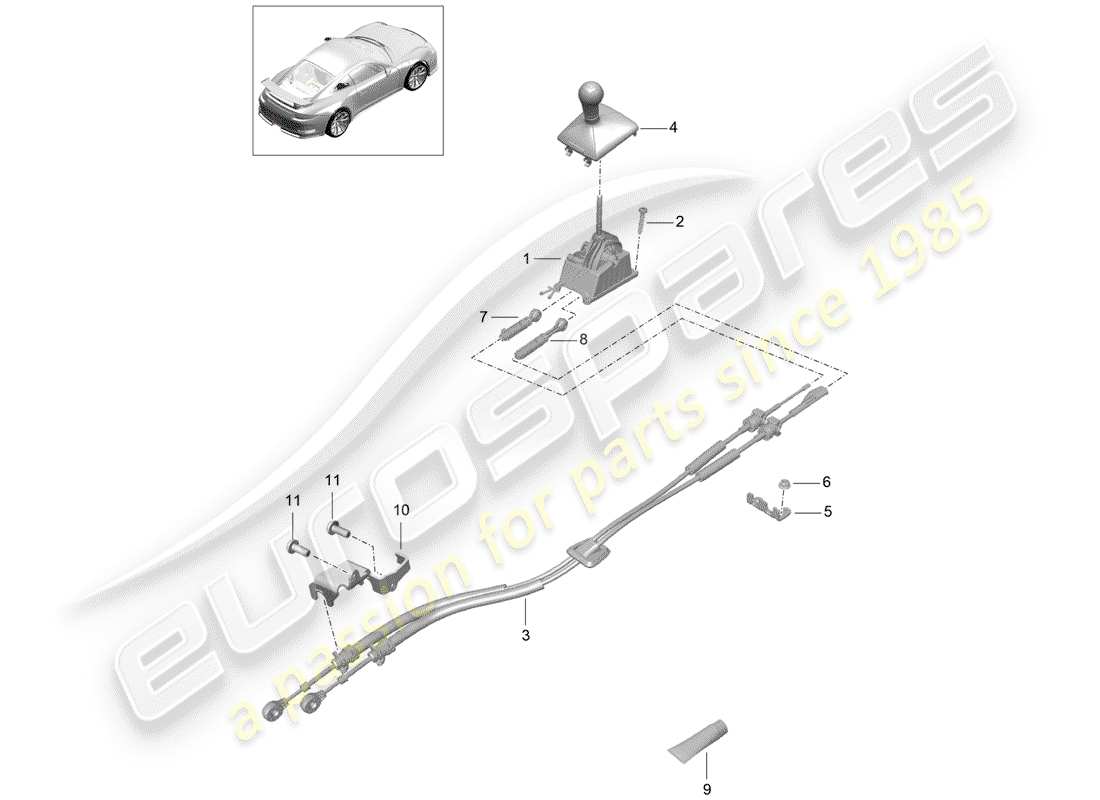 porsche 991r/gt3/rs (2014) shift mechanism parts diagram