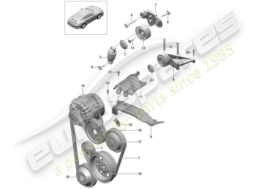 porsche 2020 (991-2 turbo) belt tensioning damper part diagram