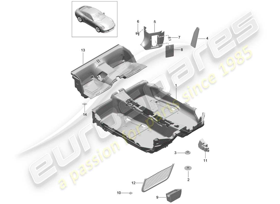 porsche 2018 (991-2) floor cover parts diagram
