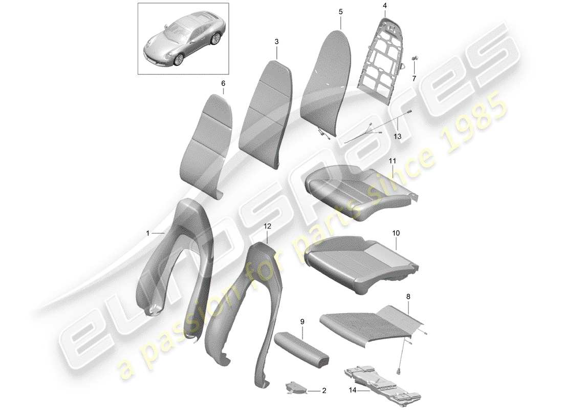 porsche 2018 (991-2) foam part part diagram
