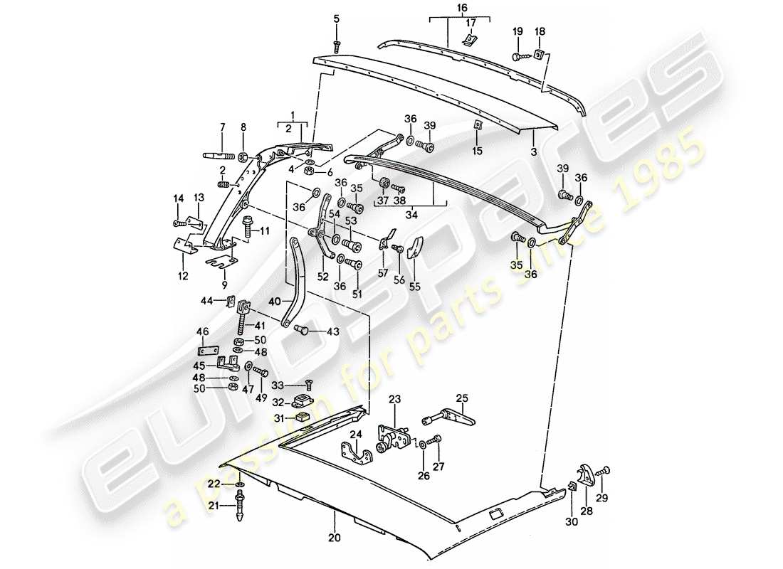 porsche 1987 (911) main bow - roof frame - single parts part diagram