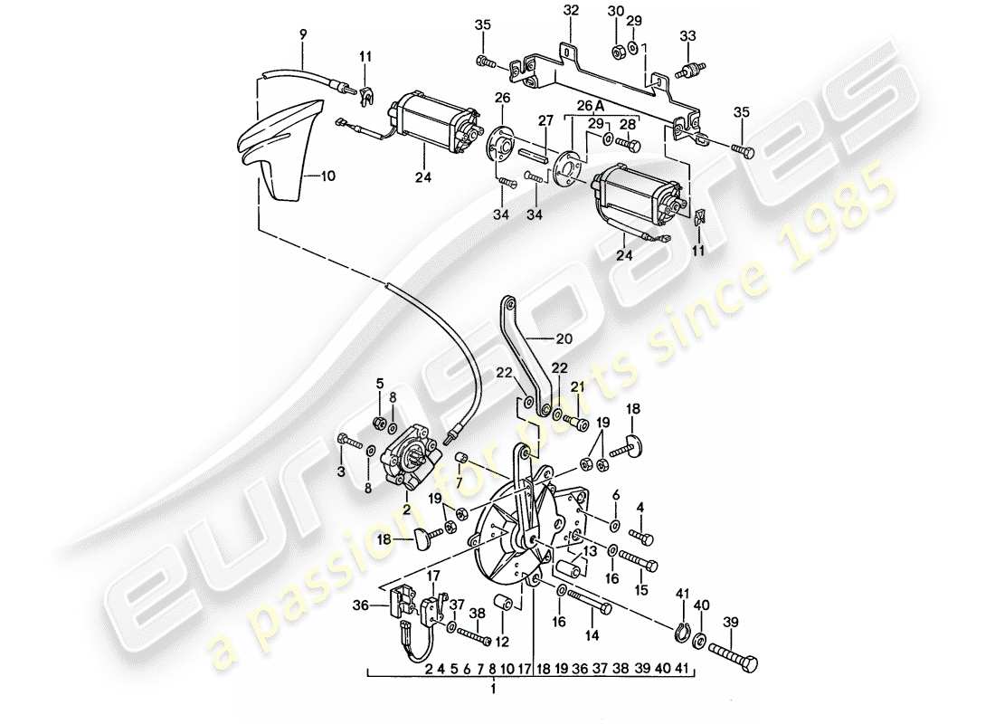 porsche 1987 (911) convertible top - driving mechanism part diagram