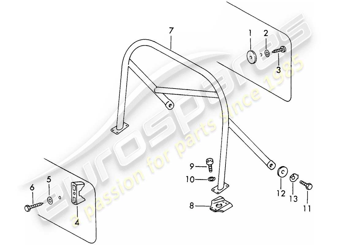 porsche 1969 (911/912) roll bar - number plate - mount part diagram
