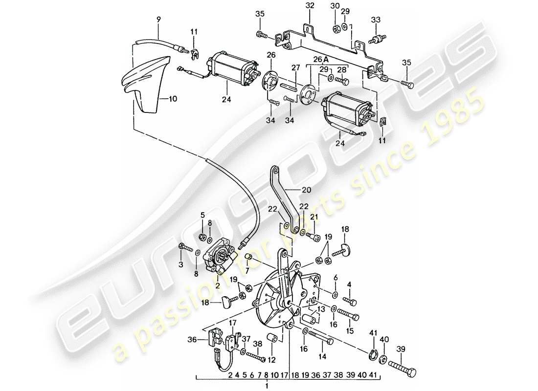 porsche 1985 (911) convertible top - driving mechanism - d - mj 1986>> part diagram