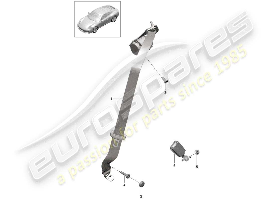 porsche 2018 (991-2) three-point seat belt part diagram