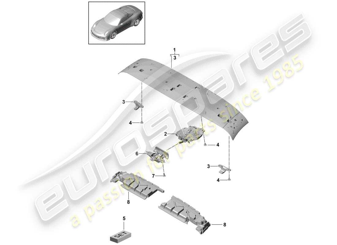 porsche 2017 (991-2 r/gt3/rs) top frame part diagram