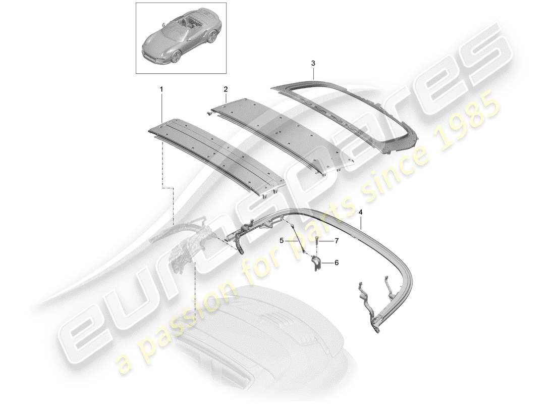 porsche 2014 (991-1 turbo) top frame part diagram