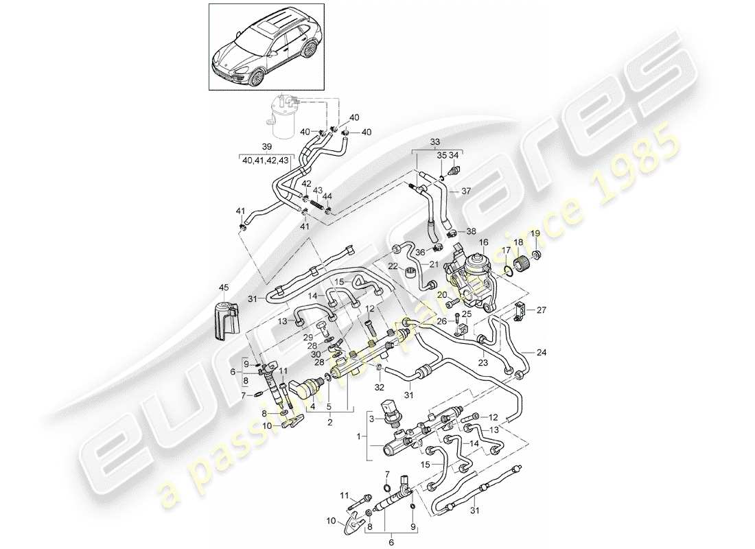 porsche 2013 (cayenne e2 92a) fuel collection pipe parts diagram