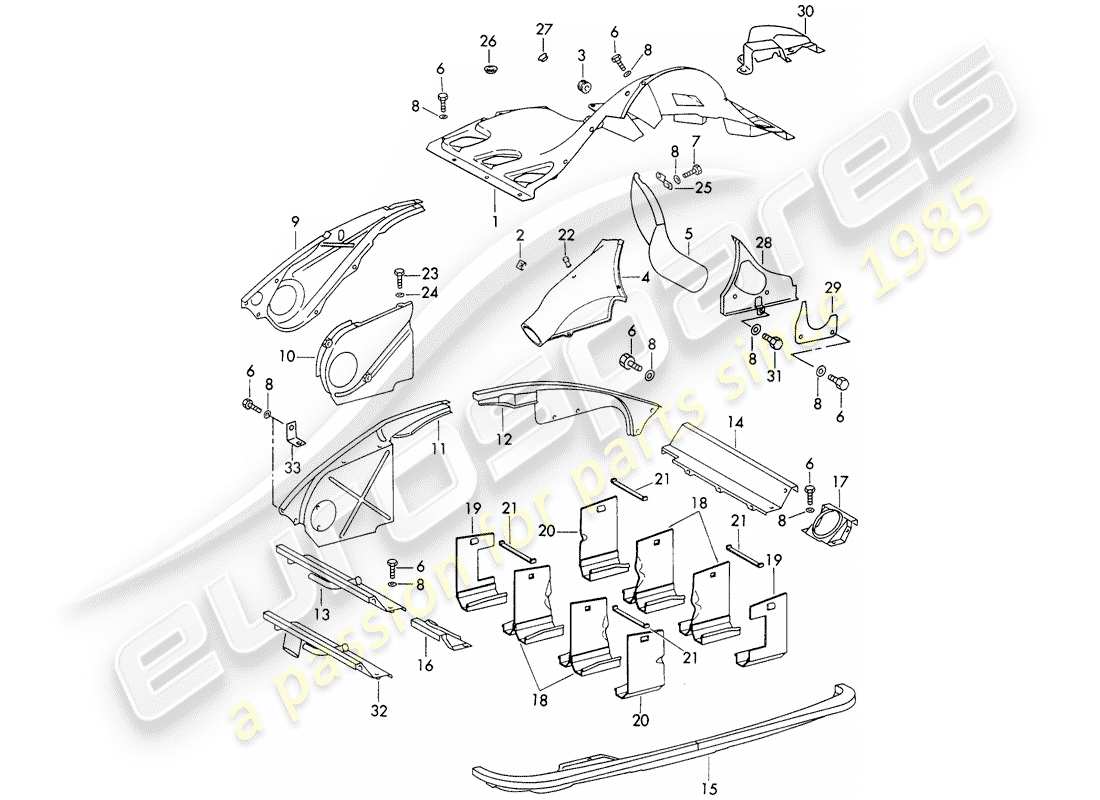 porsche 1970 (911) air duct - and - engine cover part diagram