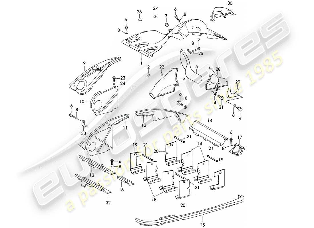 porsche 911 (1970) air duct - and - engine cover part diagram
