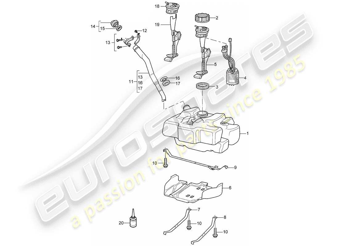 porsche 2005 (997-1) fuel tank part diagram