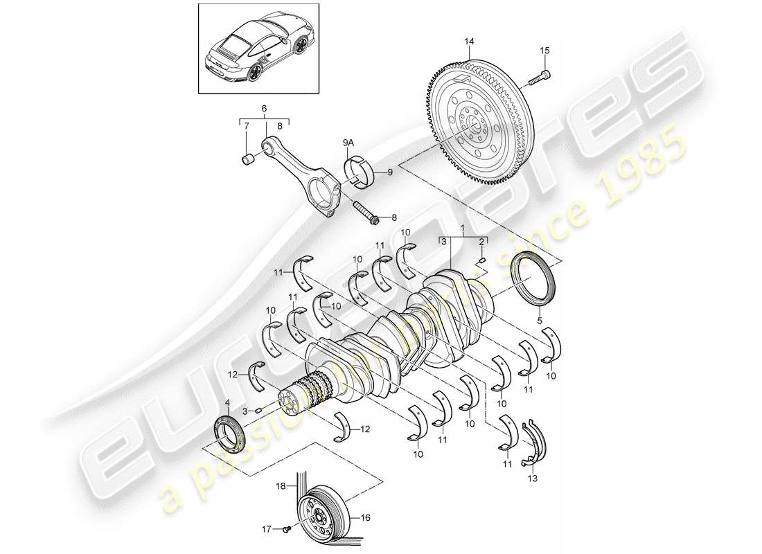 porsche 911 t/gt2rs (2013) crankshaft parts diagram