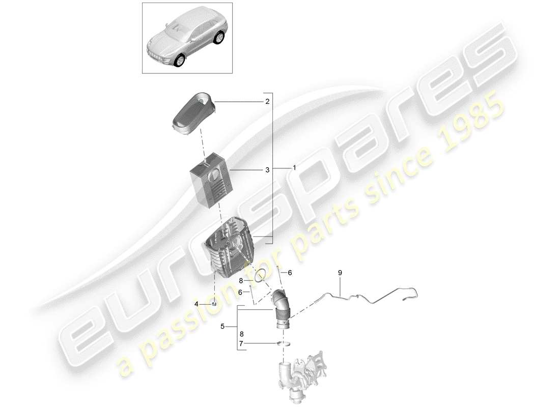 porsche 2015 (macan) air cleaner with connecting part diagram