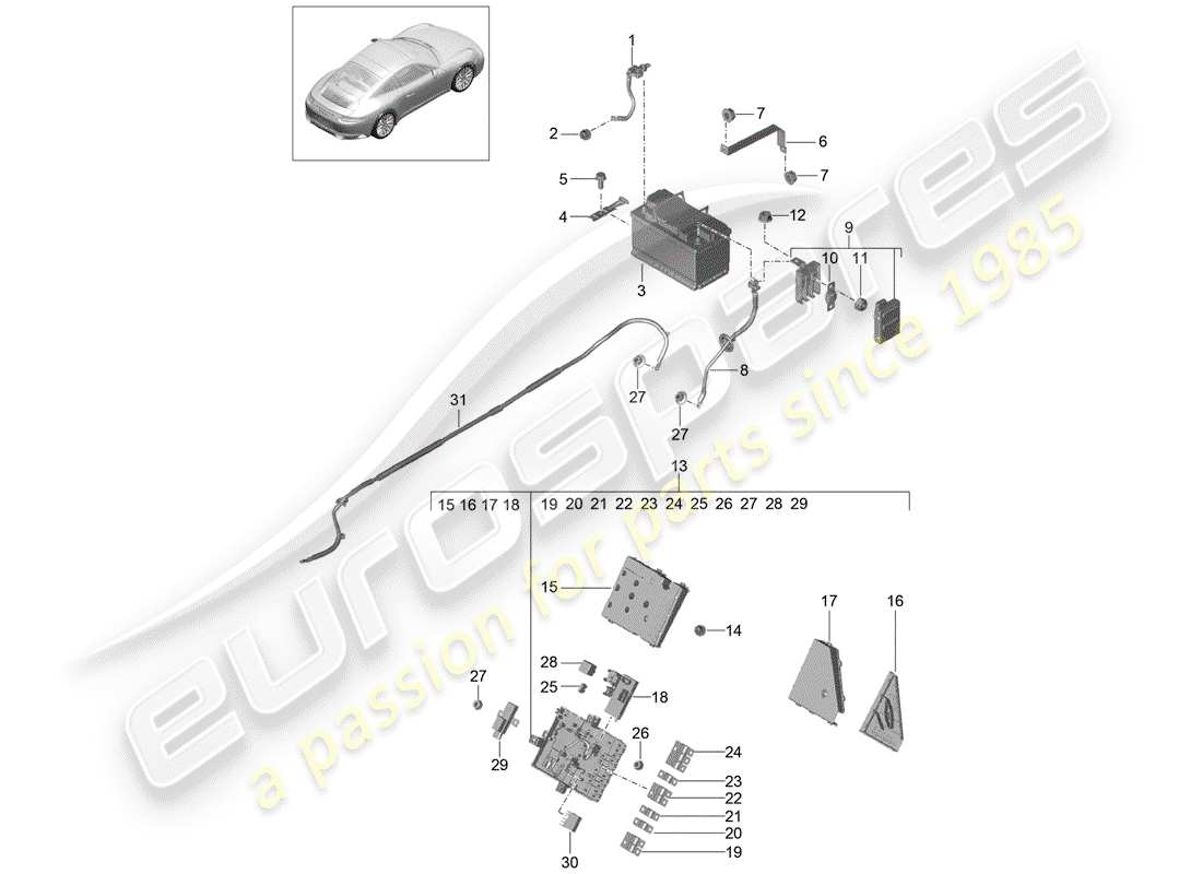 porsche 2020 (991-2) battery part diagram