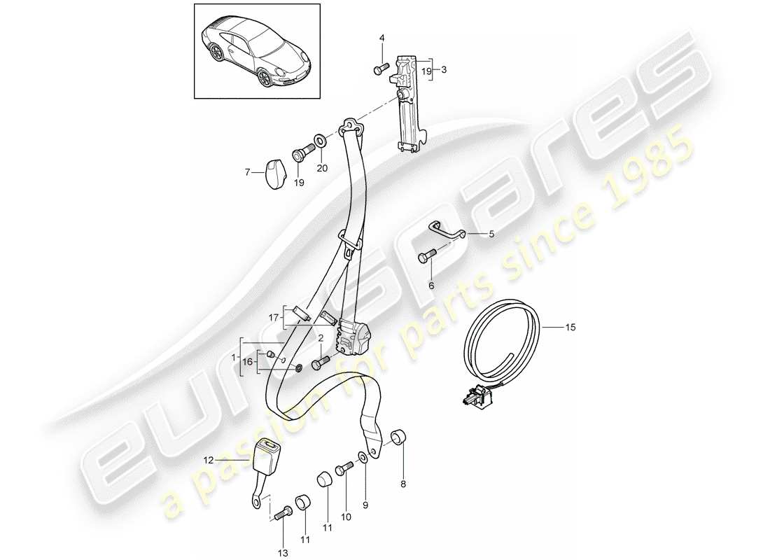 porsche 2012 (997-2) seat belt parts diagram
