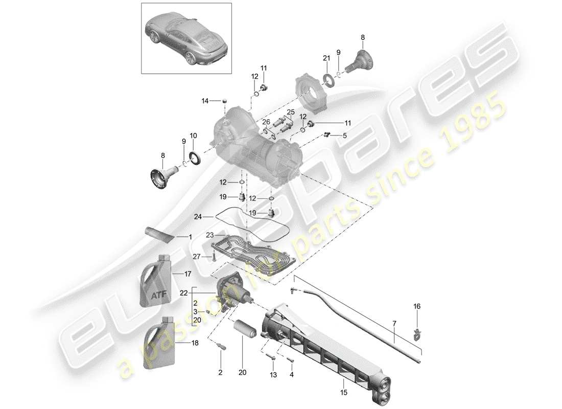 porsche 2020 (991-2 turbo) front axle differential part diagram