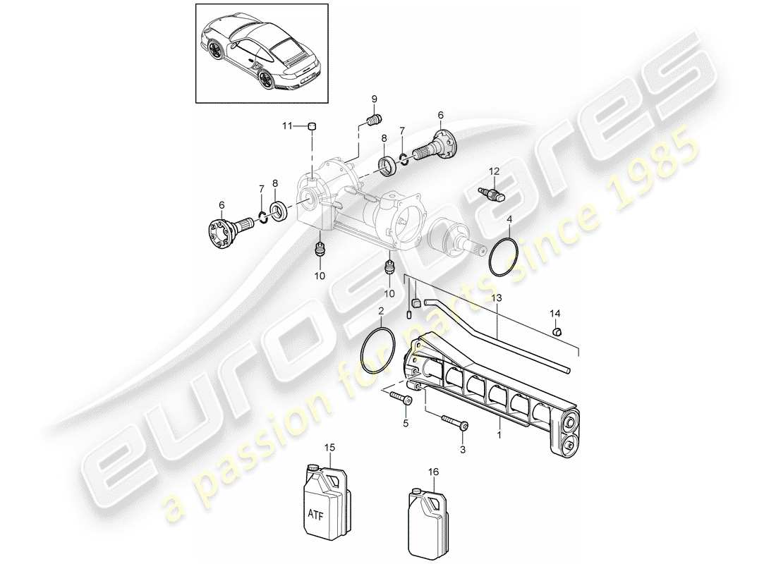 porsche 2012 (997-2 turbo / gt2 rs) front axle differential part diagram