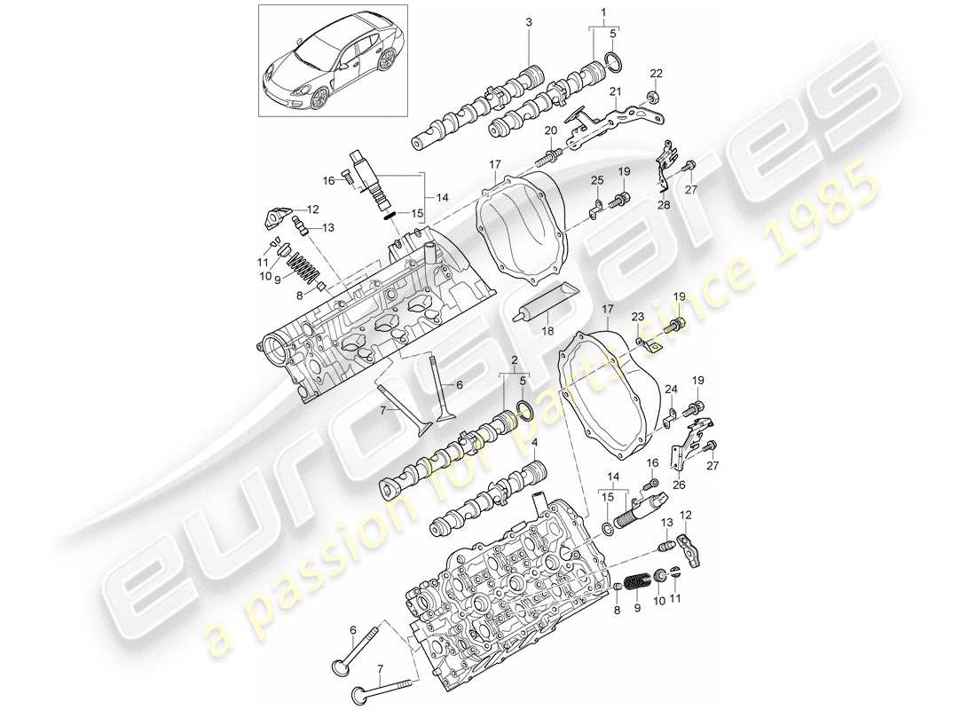 porsche 2016 (panamera 970) camshaft, valves parts diagram