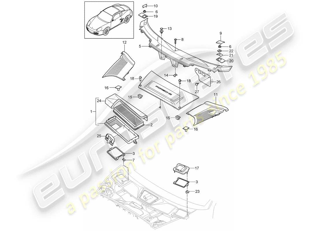 porsche 2012 (987 cayman) particulate filter part diagram