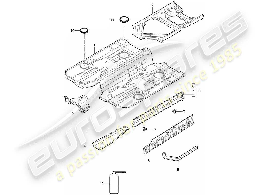 porsche 2008 (997-1 gt3) floor part diagram
