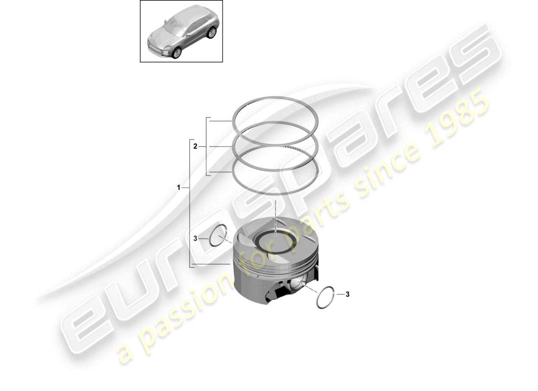porsche 2020 (macan) piston caution: no mixed installation of different manufacturers permitted. when replacing individual parts, only use the manufact. that is currently installed. a change in manufacturer is possible when replacing all fitted parts. part diagram