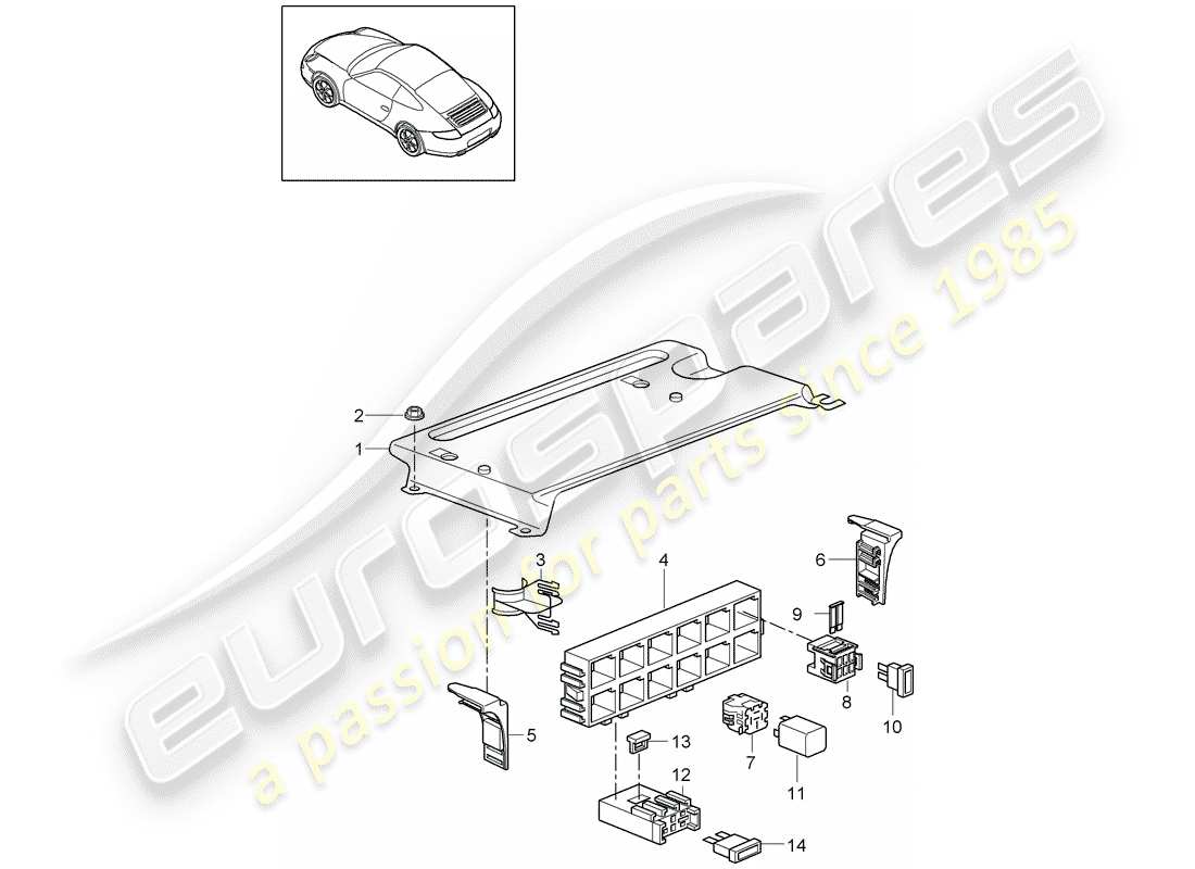 porsche 2012 (997-2) fuse box/relay plate parts diagram