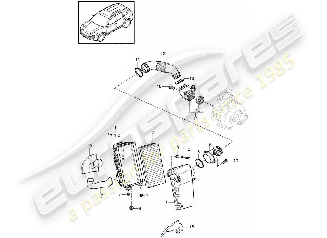 porsche 2013 (cayenne e2 92a) air cleaner with connecting parts diagram