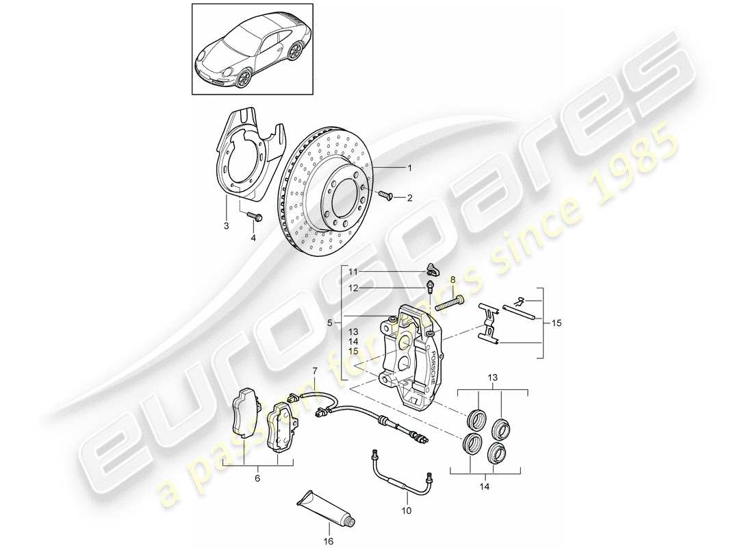 porsche 2012 (997-2) disc brakes part diagram