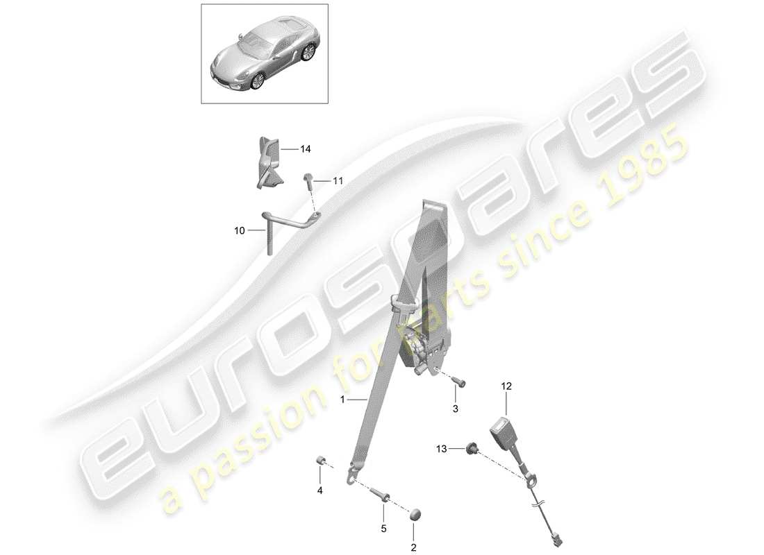 porsche 2016 (981 cayman) seat belt part diagram