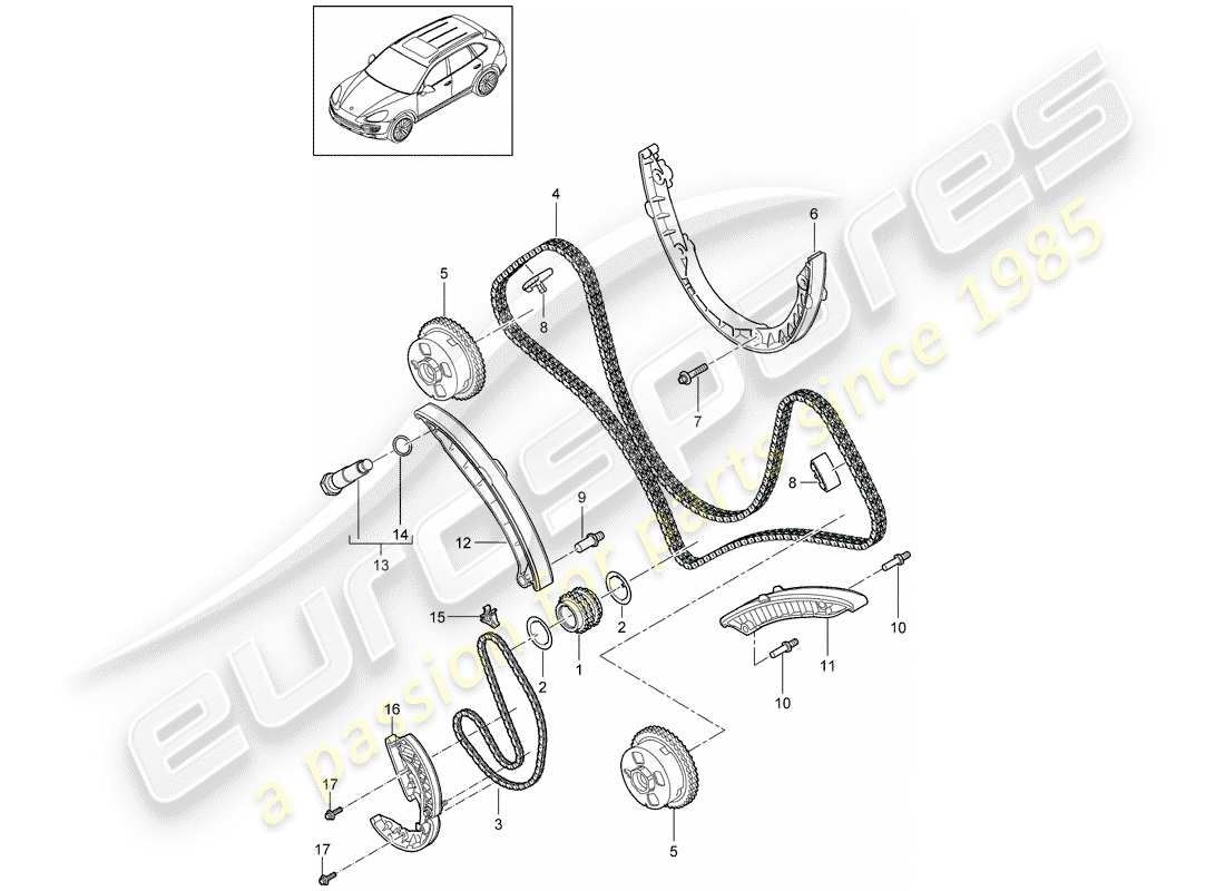 porsche 2011 (cayenne e2 92a) timing chain part diagram