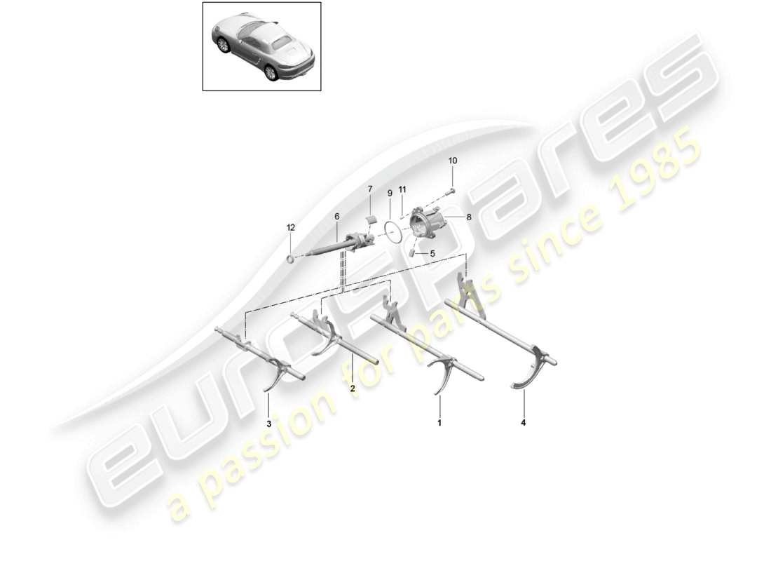 porsche 2020 (718 boxster) manual gearbox selector mechanism selector shaft part diagram