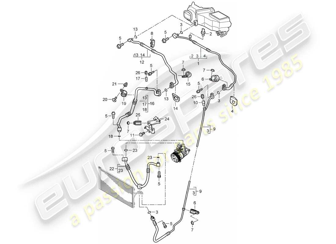porsche 2003 (cayenne e1 9pa) refrigerant circuit part diagram