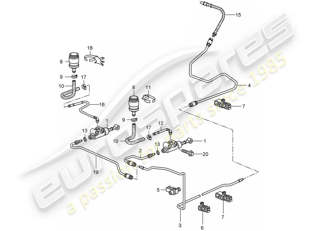 porsche 997 t/gt2 (2008) hydraulic clutch part diagram