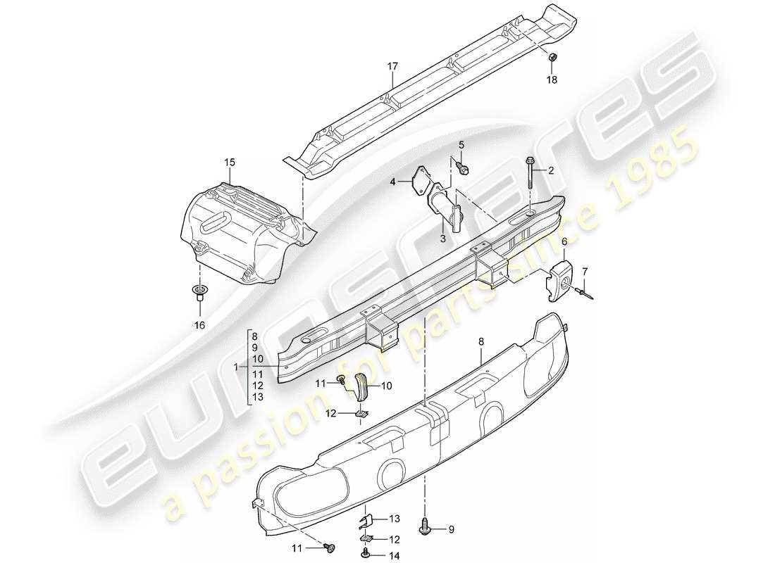 porsche 2008 (997-1 turbo / gt2) bumper parts diagram
