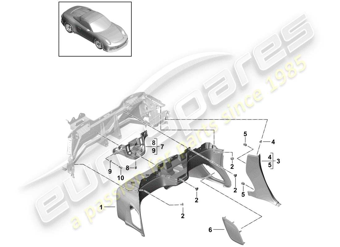 porsche 2017 (991-2 r/gt3/rs) trim panel for rear panel part diagram