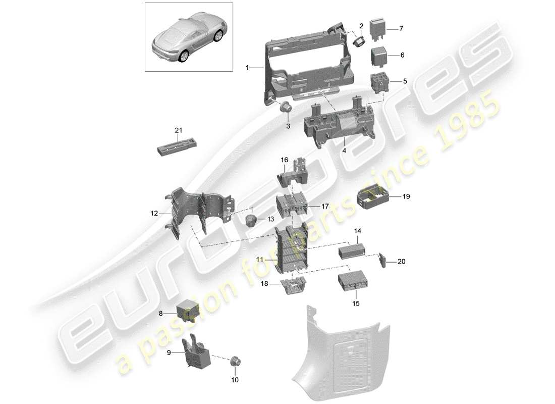 porsche 2020 (718 cayman) fuse box/relay plate part diagram