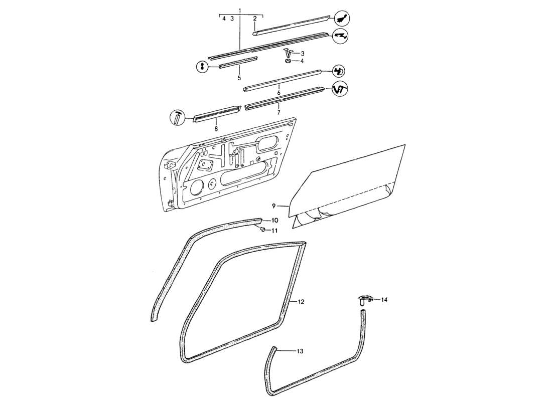 porsche 1994 (964) seal strip - doors part diagram