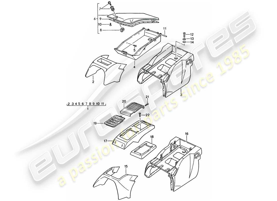 porsche 1987 (928) stowage box part diagram