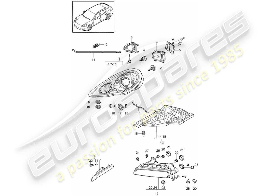 porsche 2011 (panamera 970) headlamp part diagram