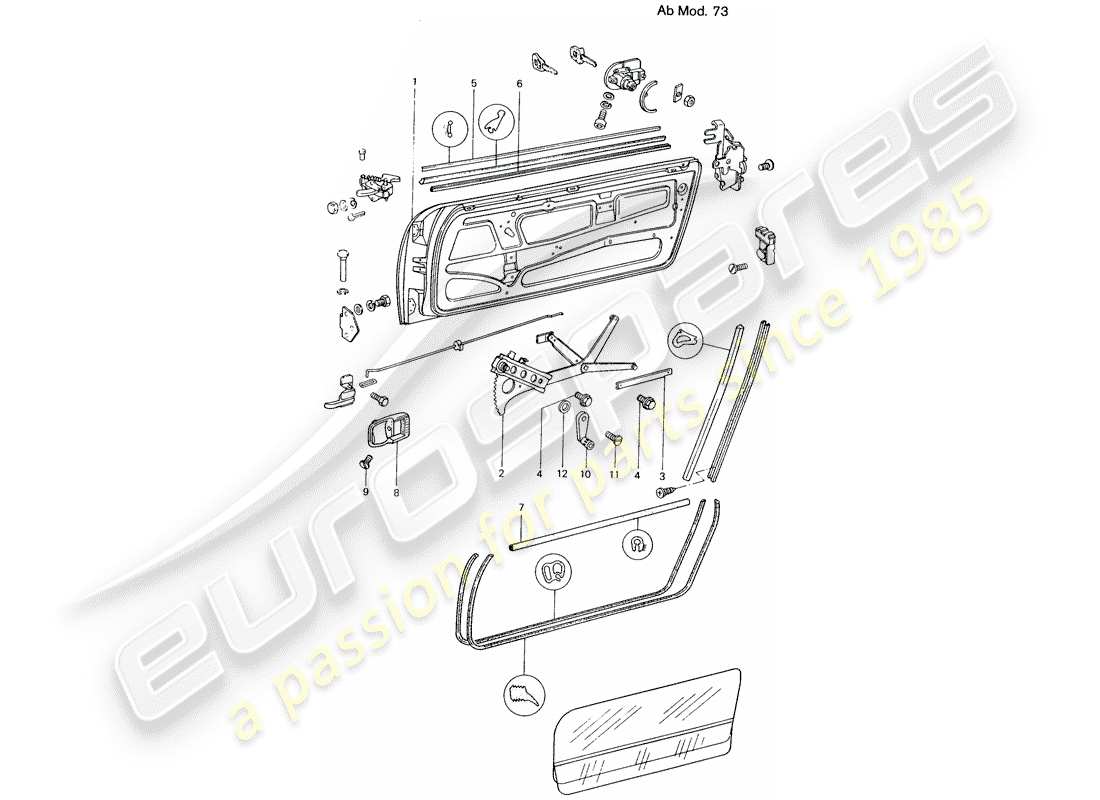 porsche 1976 (914) door - with installation parts - d - mj 1973>> part diagram