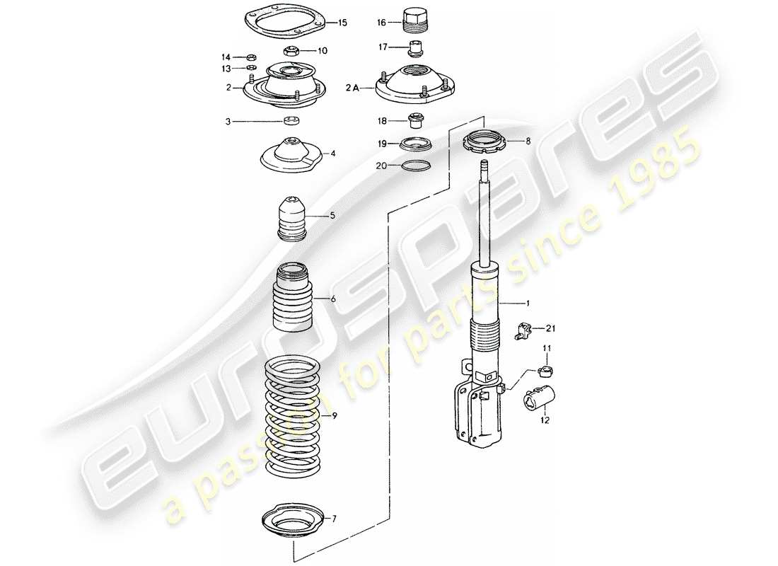 porsche 964 (1993) suspension - shock absorber strut - new design - attention part diagram