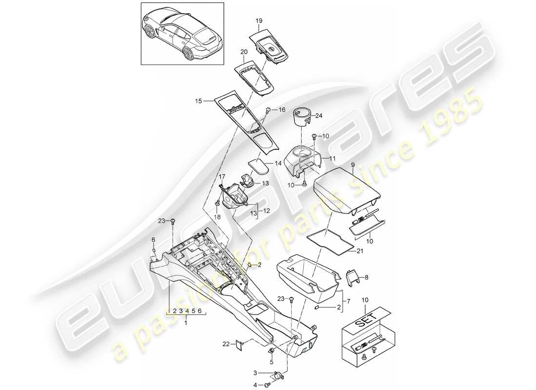 porsche 2016 (panamera 970) center console parts diagram
