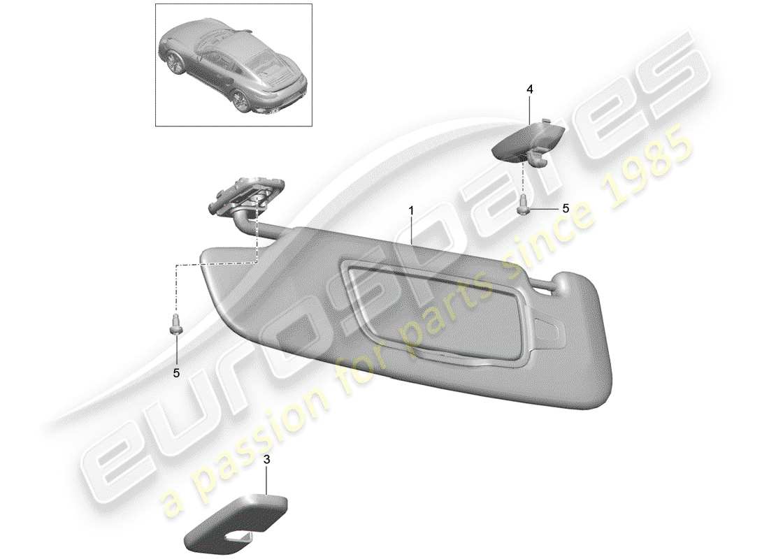 porsche 2020 (991-2 turbo) sun vizors part diagram